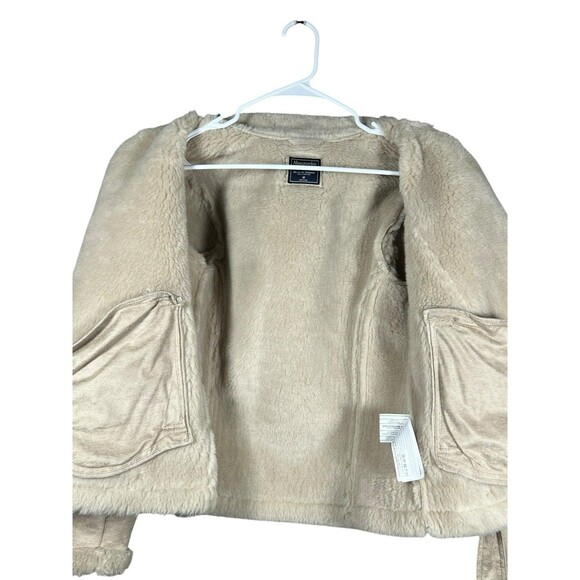 Abercrombie & Fitch Women’s Faux Suede Shearling Moto Biker Jacket Size M Tan - Picture 12 of 14